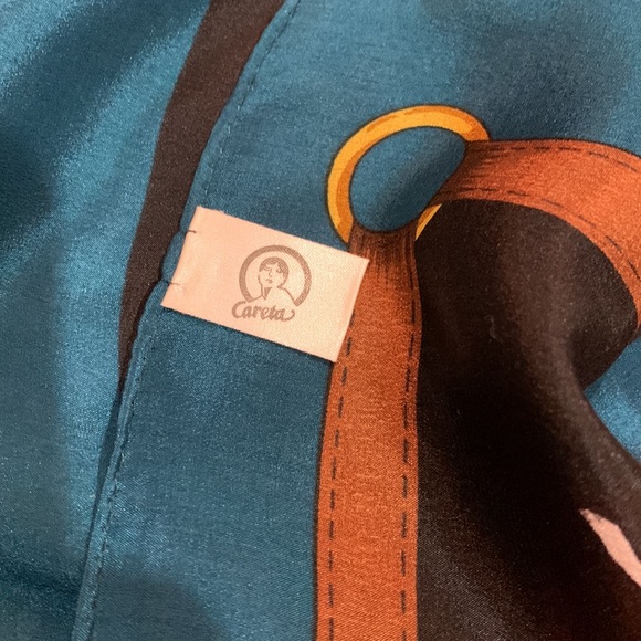 💗 Vintage Equestrian Motif Silk Satin by Careta 1980s - Picture 4 of 5